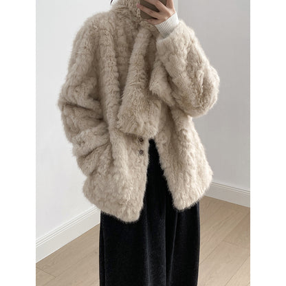 【YH707】實拍高質感毛茸茸仿皮毛保暖一体毛绒外套＋圍巾251113