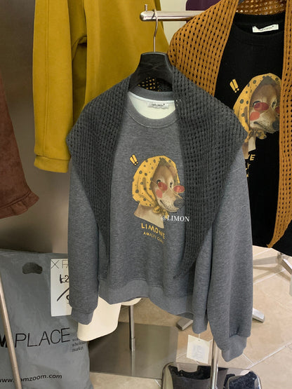 【L9295】實拍檸檬秋冬狗狗印花加絨衞衣+針織披肩251117