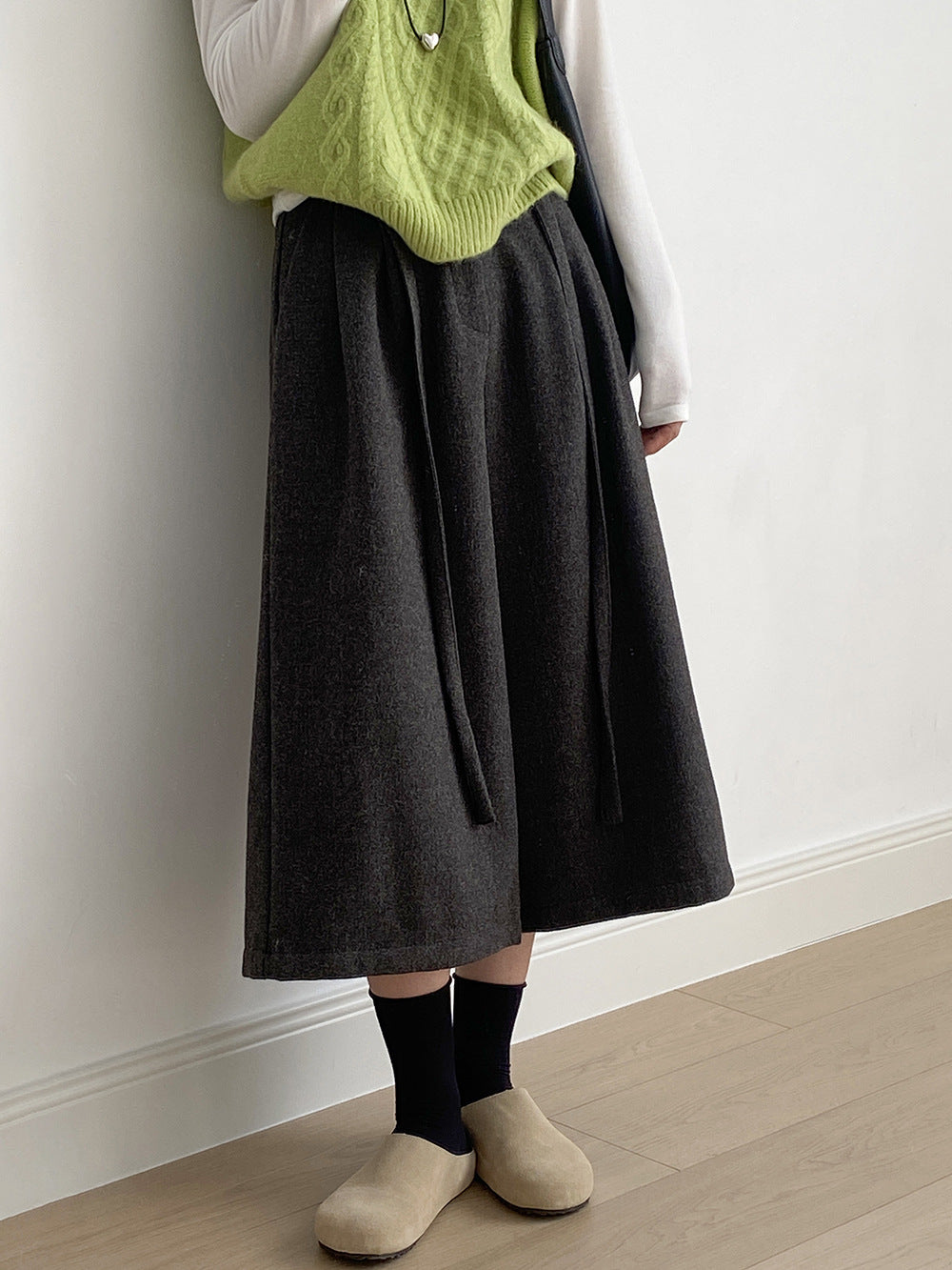 【Y82677】 實拍復古系帶加厚七分闊腿褲251023