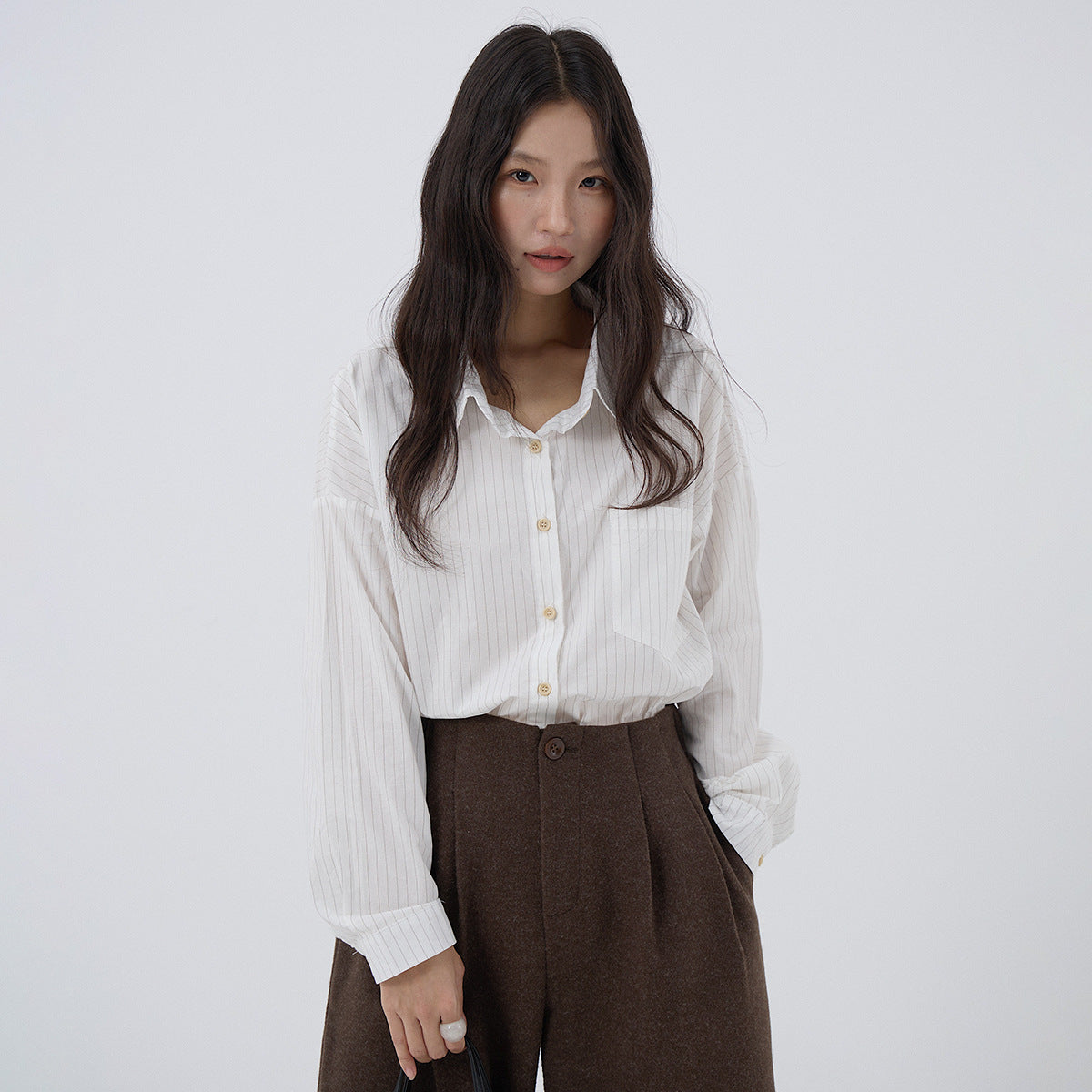 【LD003】實拍中性棉100氣質寬鬆條紋襯衫251103