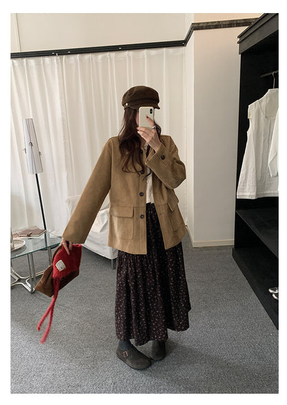 【H5493】實拍復古高領麂皮絨西裝外套251109