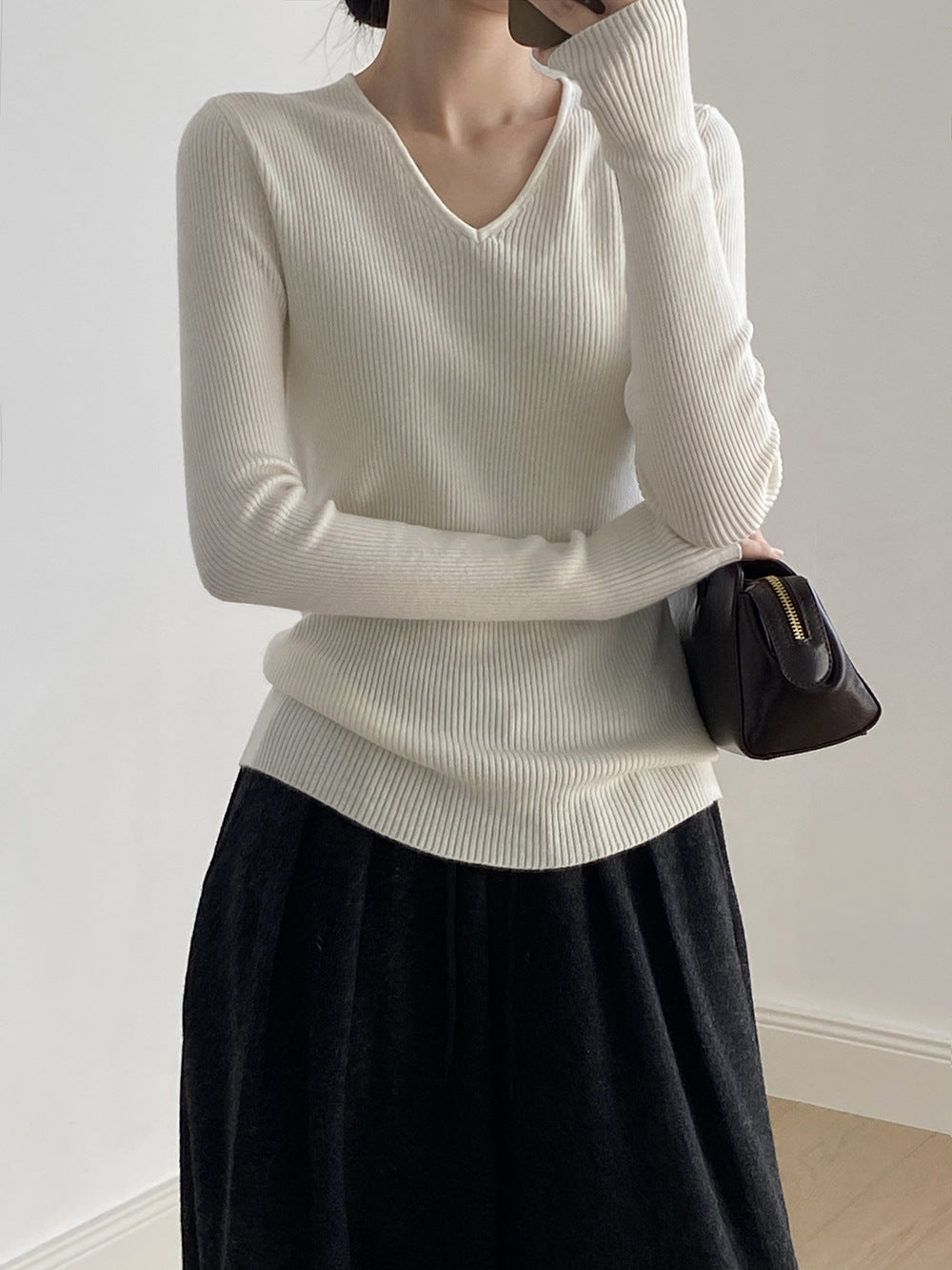 【YP313】實拍冬季氣質簡約v領針織衫251113