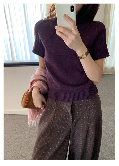 【H5516】實拍高領氣質短袖針織衫251125