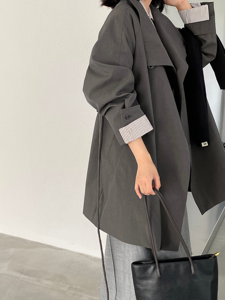 【cim1659】實拍秋冬復古英倫翻領風衣外套＋繫帶251030