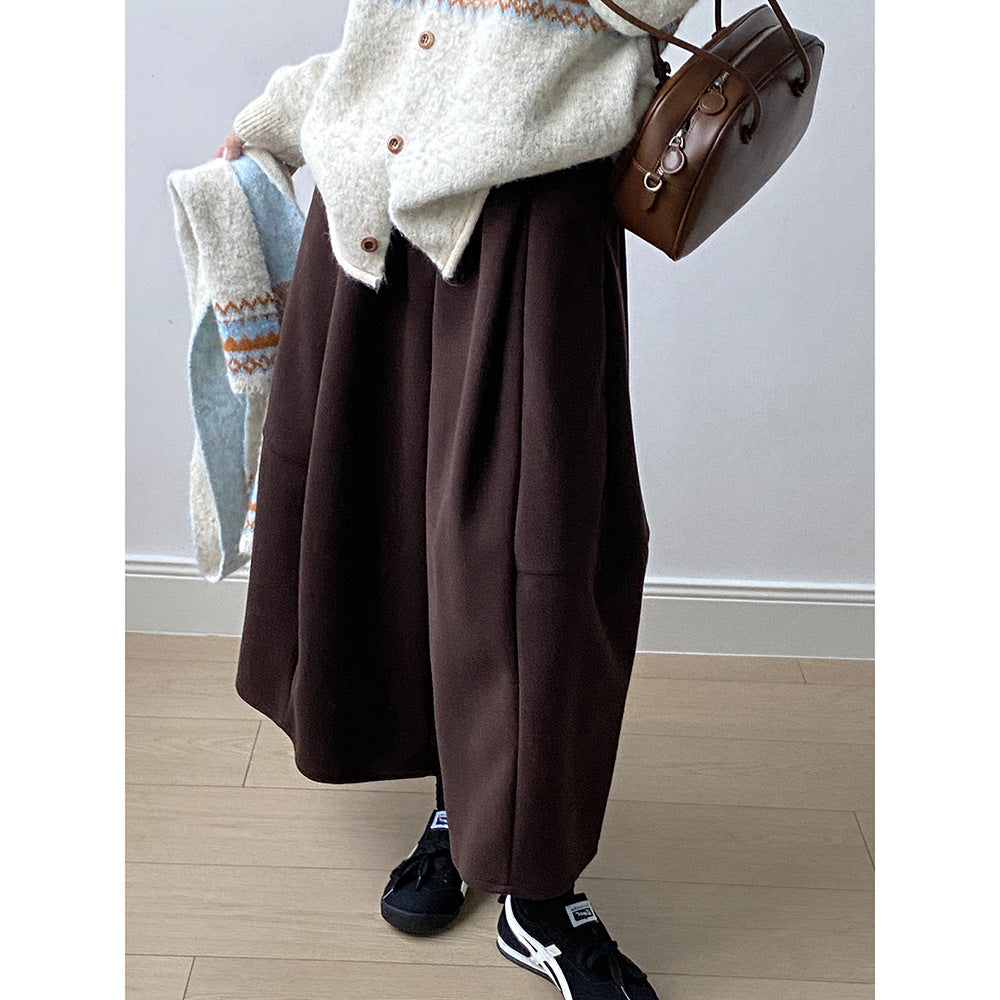 【Y82678】 實拍鬆緊腰抽繩顯瘦闊腿九分褲裙251023