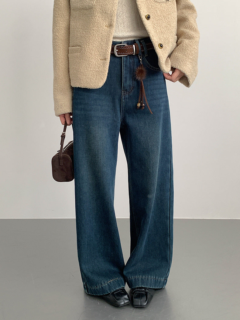 【LD11073】實拍S~XL保暖加絨加厚高腰直筒牛仔褲251209