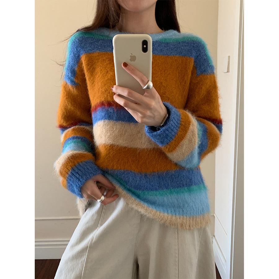 【H5522】實拍韓系街頭絨毛彩色針織毛衣251125