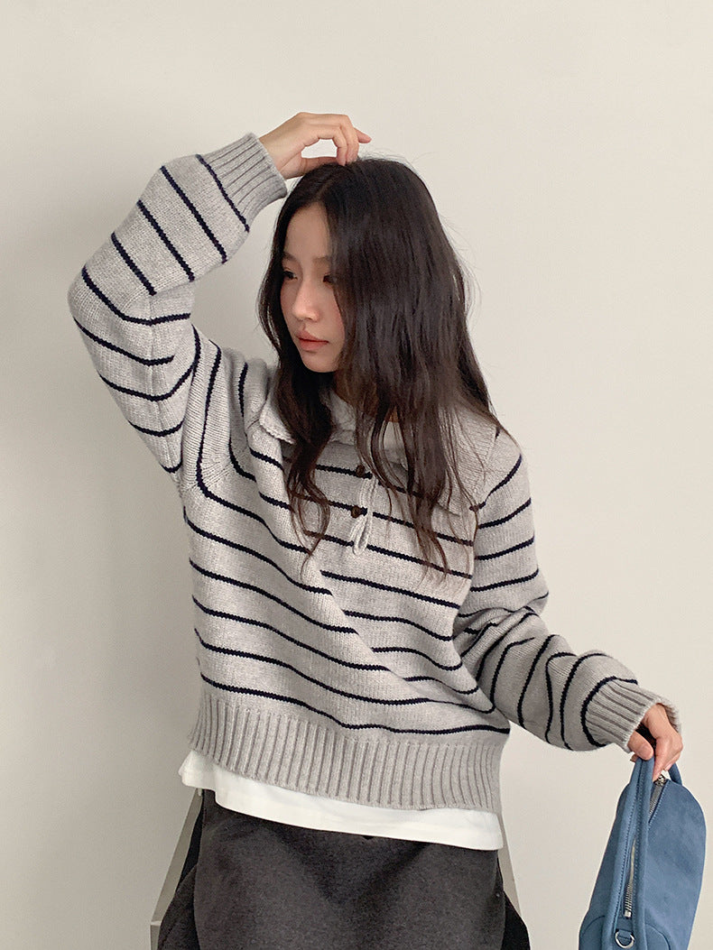 【LD11063】實拍復古條紋加厚棉羊絨針織毛衣251209
