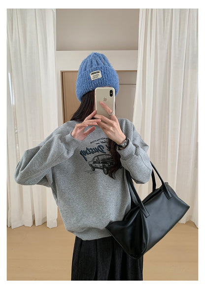 【H573】實拍美式汽車印花寬鬆圓領衛衣251021