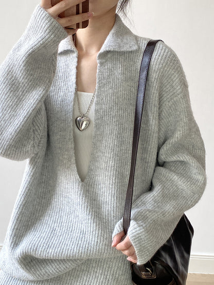 【YP680】 實拍深V慵懶毛衣＋針織長裙(含羊6%) 套裝251023