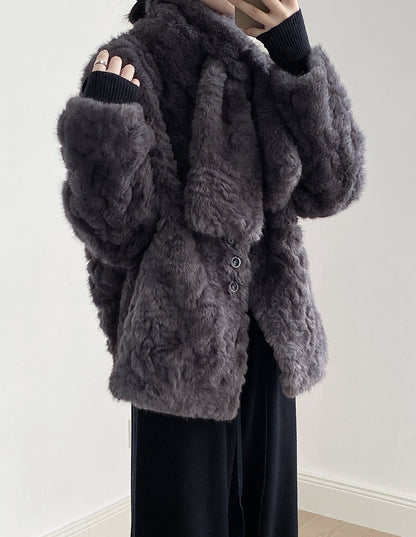 【YH707】實拍高質感毛茸茸仿皮毛保暖一体毛绒外套＋圍巾251113