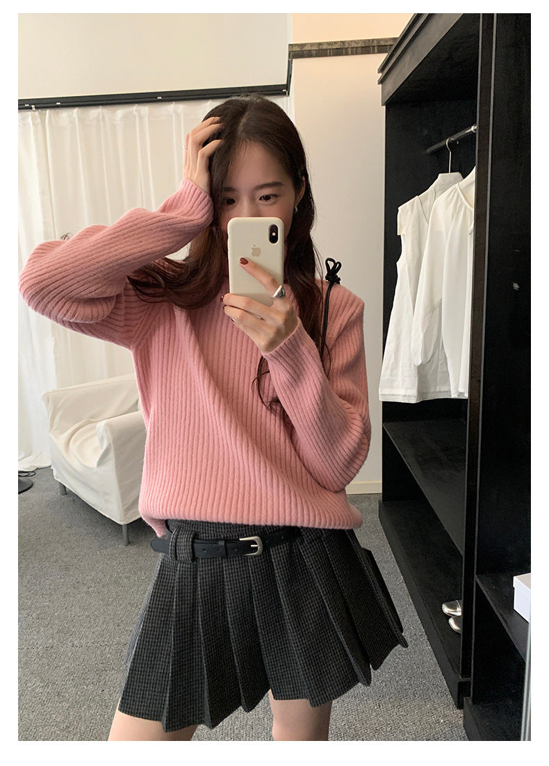 【H5484】實拍秋冬加厚慵懶高領針織毛衣251109