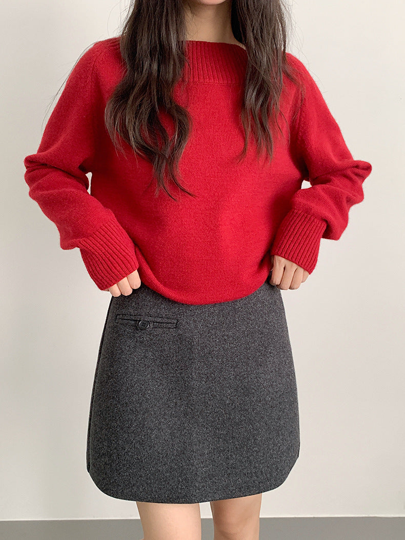 【LD11062】實拍慵懶高級感北極融針織毛衣（可拉一字肩）251209