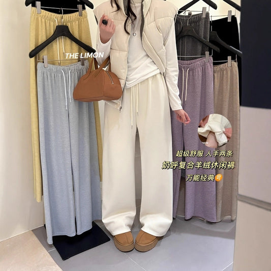 【L1185】實拍檸檬秋冬簡約羊絨抽繩直筒休閒褲251117
