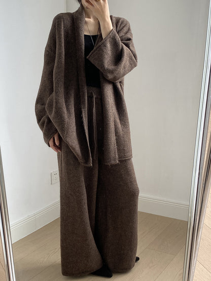 【YP1018】 實拍秋冬高級感慵懶針織開衫＋繫帶＋高腰針織闊腿褲 套裝251023