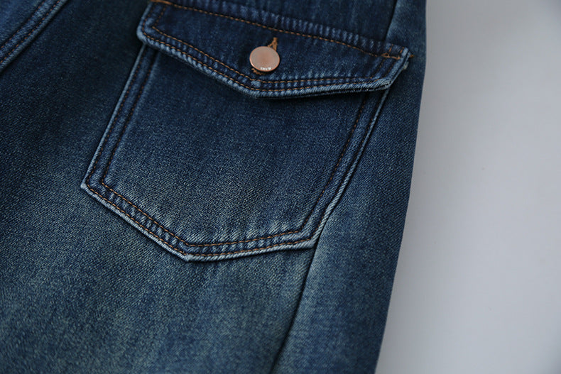 【LD11049】實拍S~XL美式加絨加厚高腰牛仔褲＋皮帶腰包251202