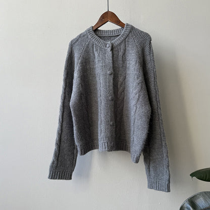 【YP2556】實拍微甜圓領包扣麻花針織外套251023