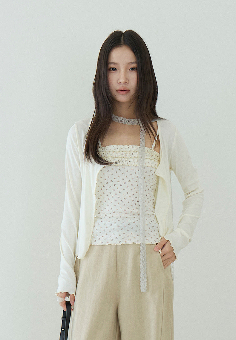 【LD11172】實拍仙女系紫藤花園💜淺紫長袖小外套+碎花細肩帶 套裝260317