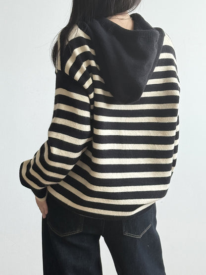 【Y899】實拍冬季條紋針織連帽毛衣251106