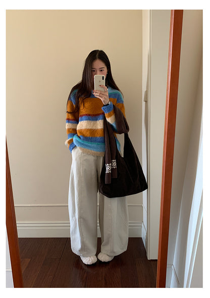 【H5522】實拍韓系街頭絨毛彩色針織毛衣251125