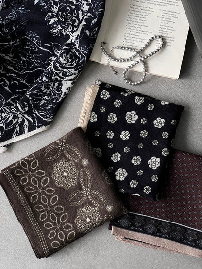 【cim865】實拍黑標100綿羊毛復古山茶花小方巾法式頭巾圍巾 251030