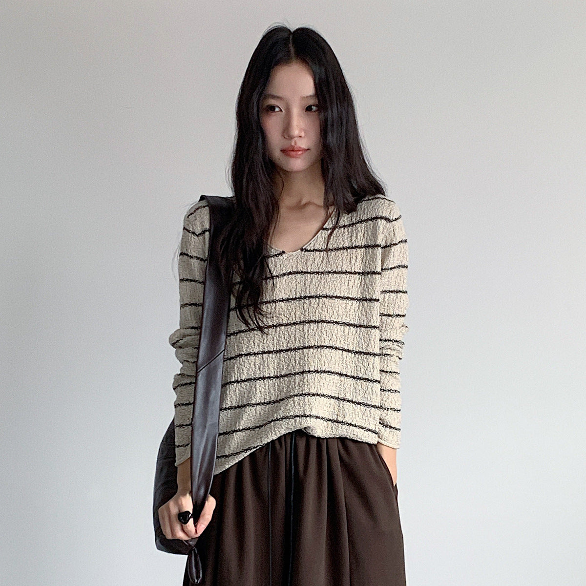 【LD11022】實拍肌理感寬鬆條紋針織衫251110