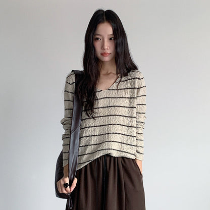 【LD11022】實拍肌理感寬鬆條紋針織衫251110