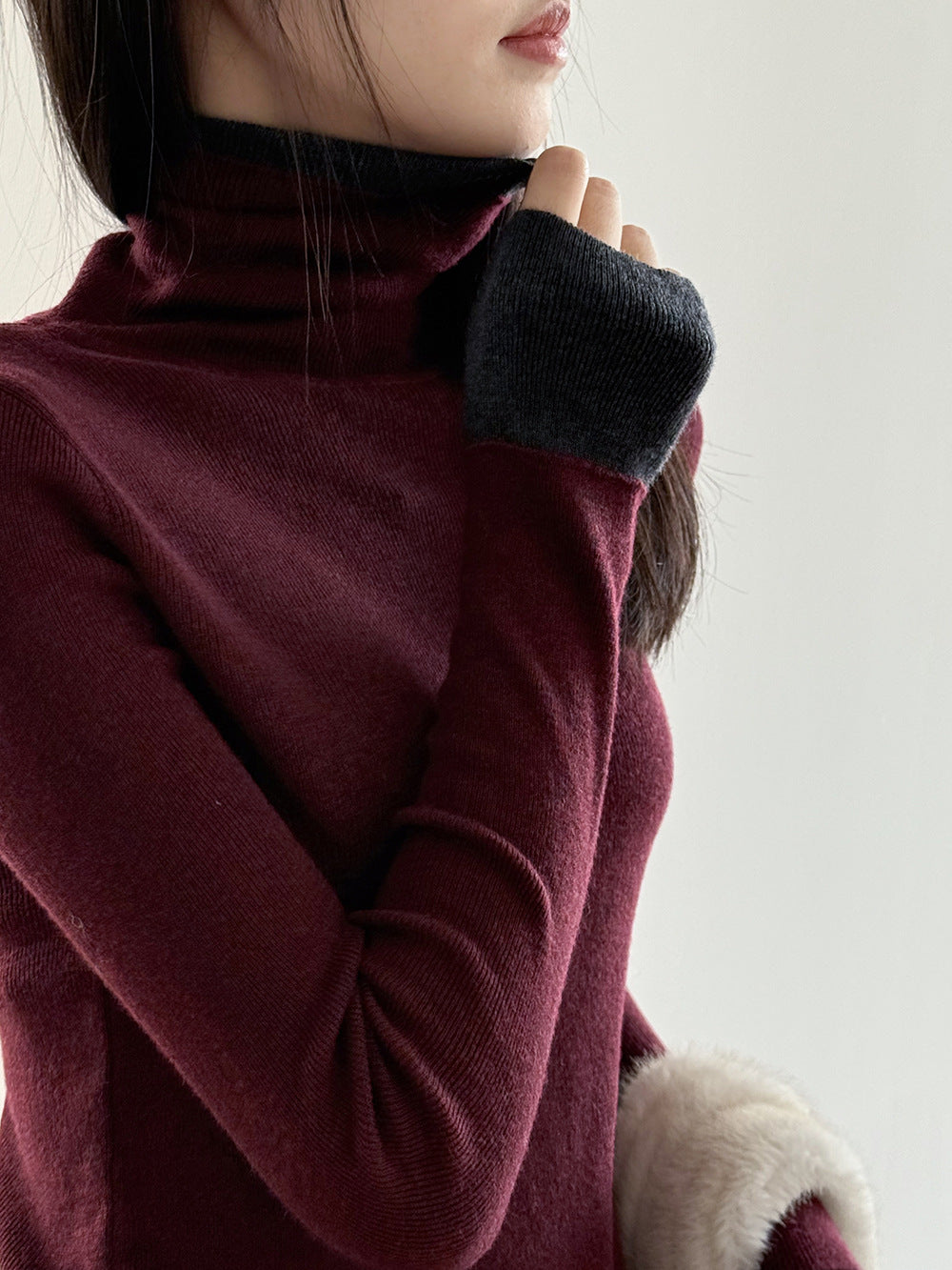 【Y352】實拍撞色高領針織衫（含羊毛10%)
251106