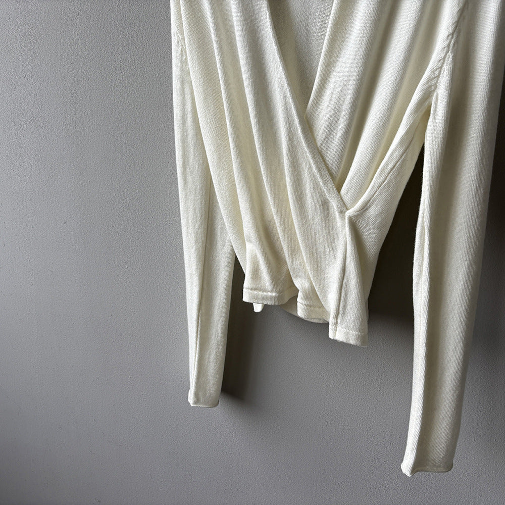 【Y218】實拍法式高級感交叉長袖針織衫(羊毛5%)251016