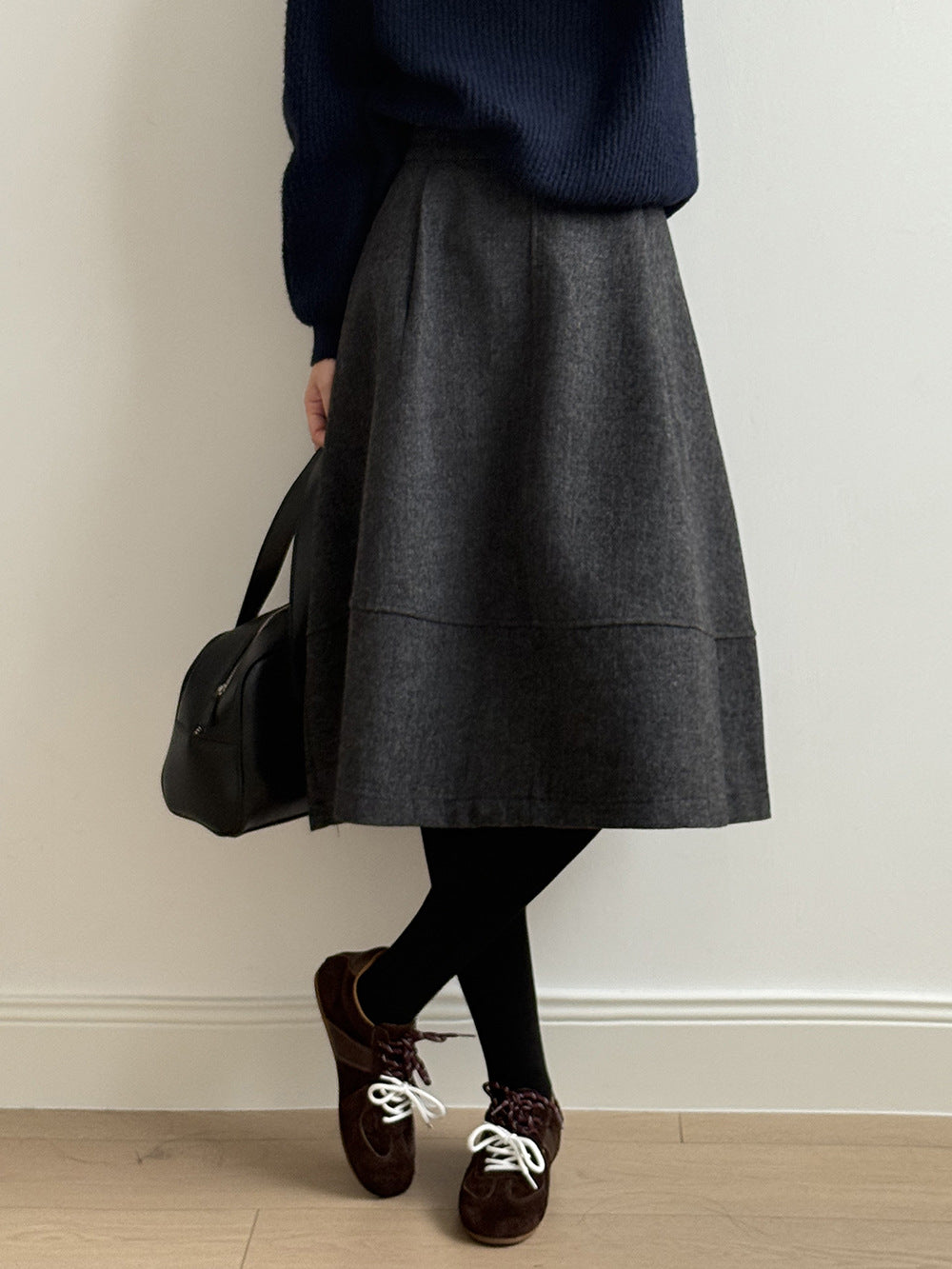 【Y8076】實拍氣質羊毛30%毛呢微花苞傘裙251201