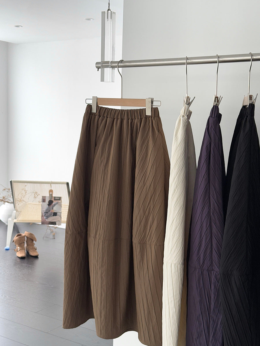 【cim1708】實拍秋冬法式寂靜高腰加厚微花苞A字裙251030