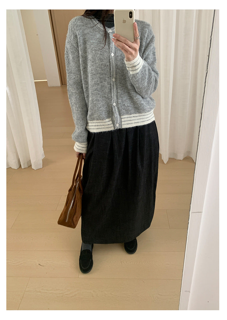 【H561】實拍秋冬簡約鬆緊腰後開叉裙251021