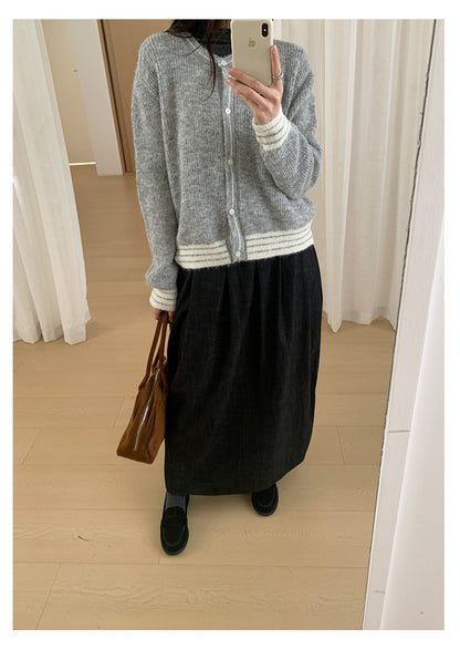 【H561】實拍秋冬簡約鬆緊腰後開叉裙251021