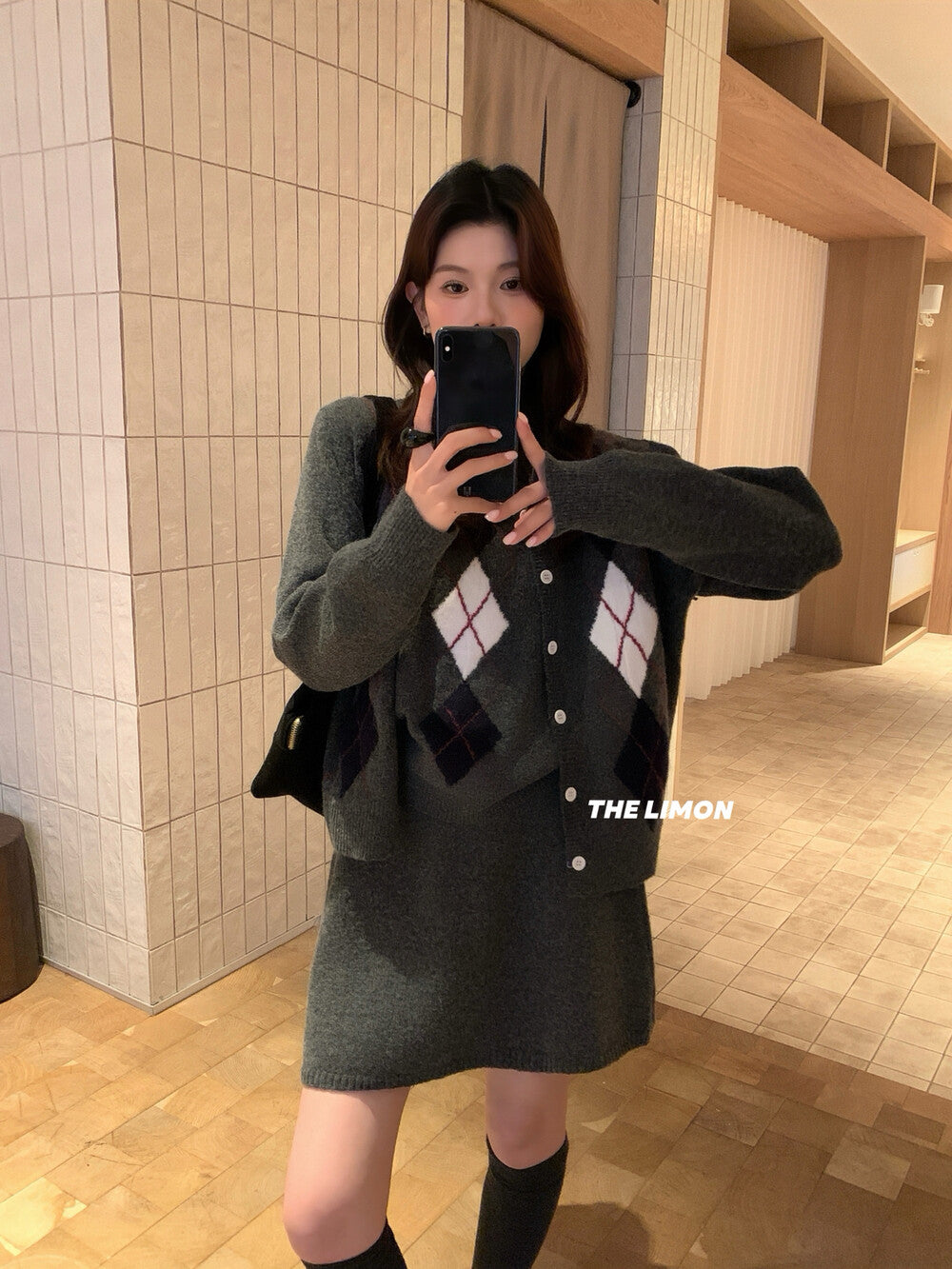【L6880】實拍檸檬秋冬菱格針織開衫+圓領背心+針織裙251117