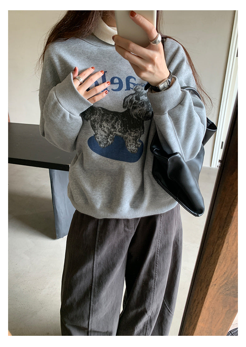 【H5496】實拍韓系小狗印花加絨厚棉衛衣251118