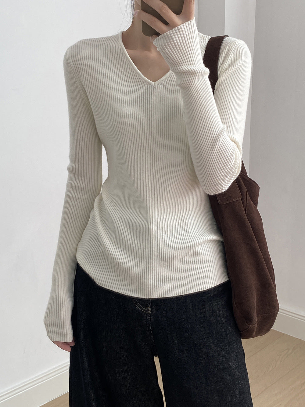 【YP313】實拍冬季氣質簡約v領針織衫251113