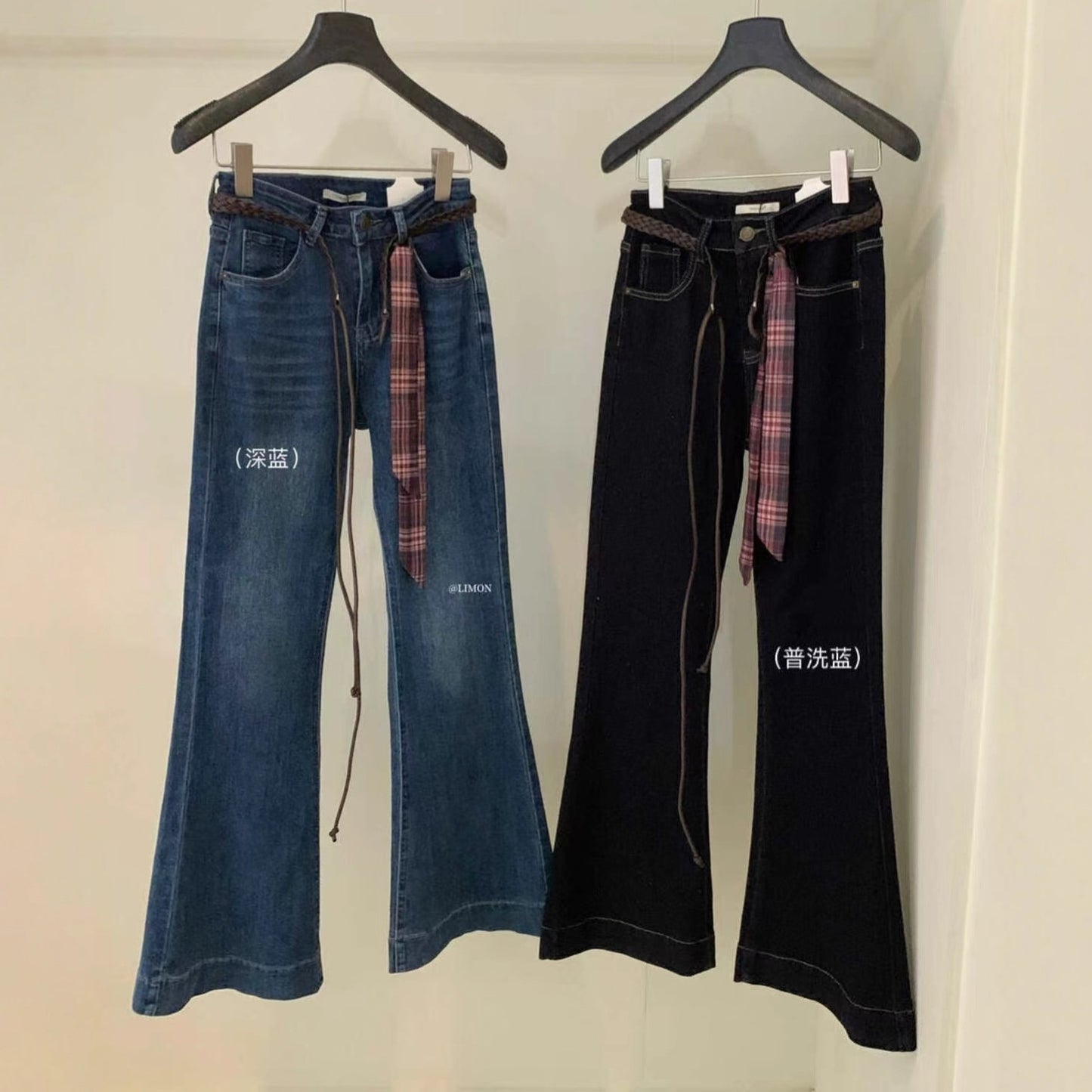 【L2625】實拍S~L檸檬家復古顯瘦高彈高腰喇叭牛仔褲＋腰帶250901