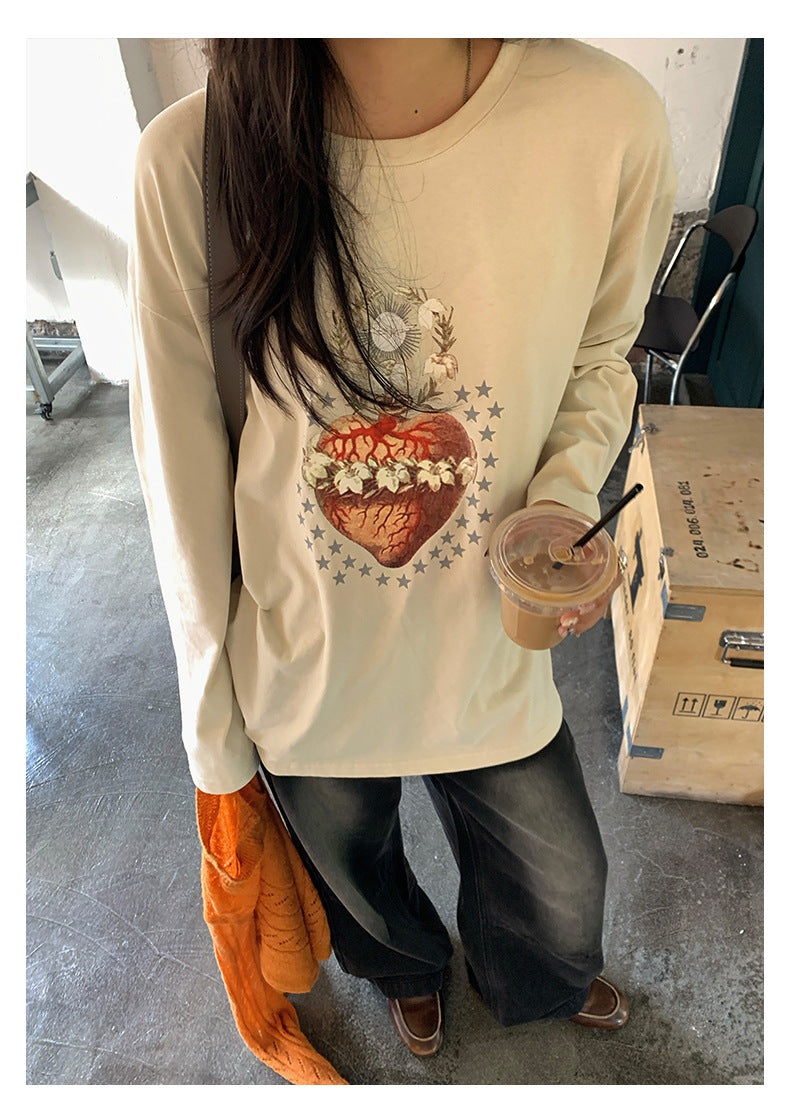 【H5397】實拍韓系甜美少女寬鬆長袖T恤250902