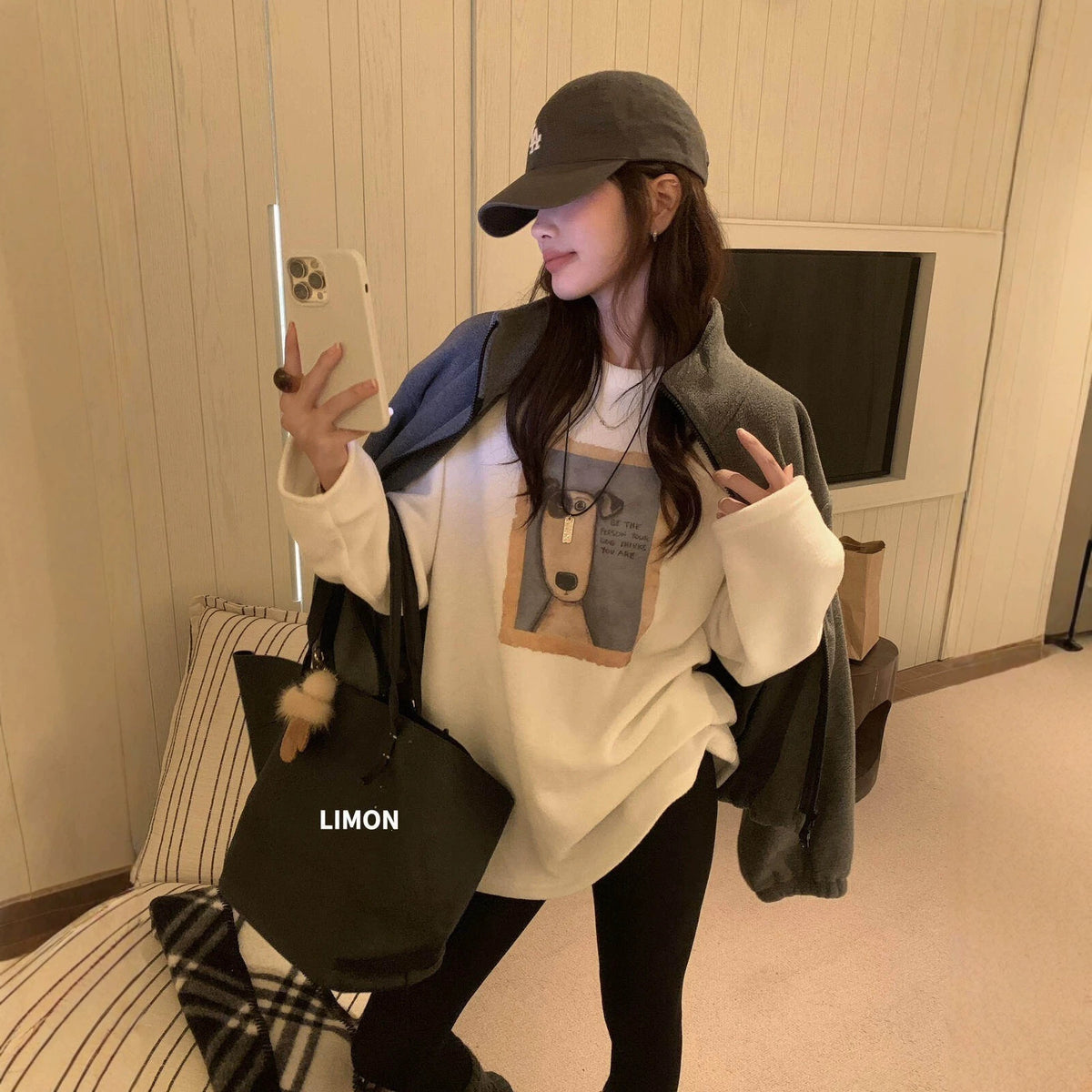 【LD11570】檸檬家美式復古・卡通加厚寬鬆圓領長袖T恤261020
