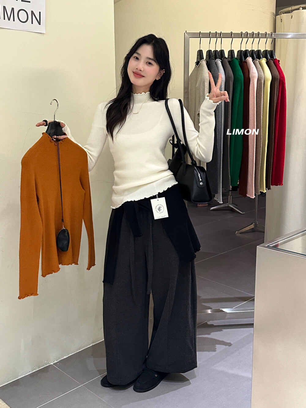 【LDF006】檸檬家親膚絨木耳邊半高領長袖針織衫251117