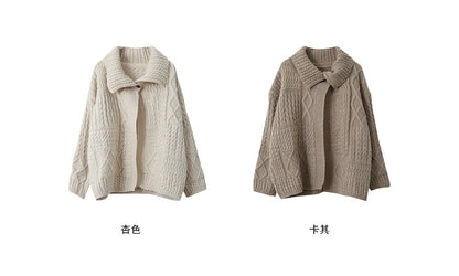 【LD3297】實拍復古立體厚實絞花大翻領毛衣外套251103