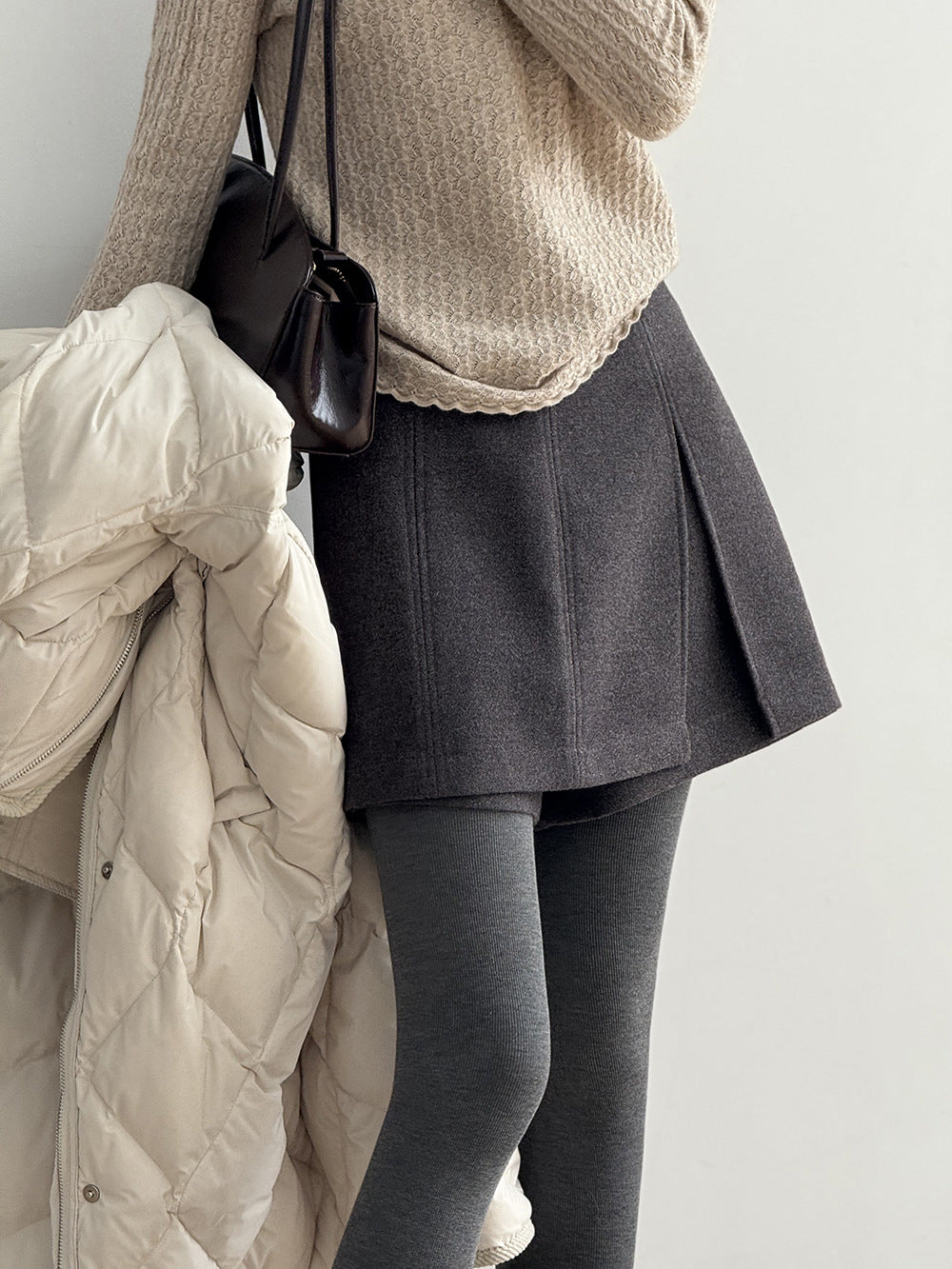 【Y82682】實拍冬季厚款毛呢高腰開叉裙褲 251106