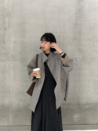 【cim1228】實拍韓國高級天絲棉雙面可穿黑白格風衣外套251030