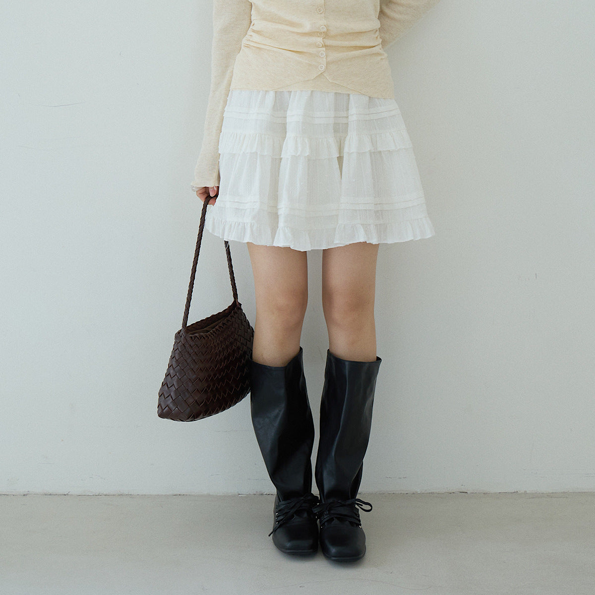 【LD9228】實拍夏日初戀純慾感🤍質感提花高腰顯瘦白色蛋糕短裙260317