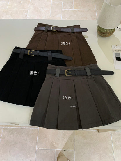 【L1118】實拍檸檬家秋季高腰顯瘦百褶裙＋腰帶250901