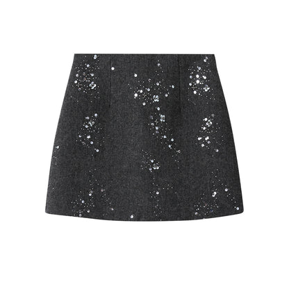 【LD11045】實拍S~XL法式重工時髦毛呢亮片短裙251202