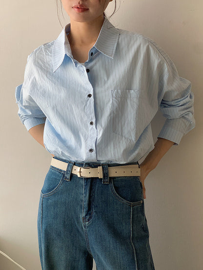 【LD003】實拍中性棉100氣質寬鬆條紋襯衫251103