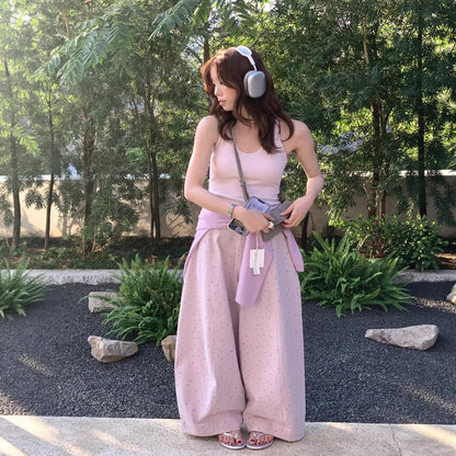 【L10229】實拍檸檬韓系慵懶鬆弛感🌸春夏百搭顯瘦碎花高腰休閒寬褲260318