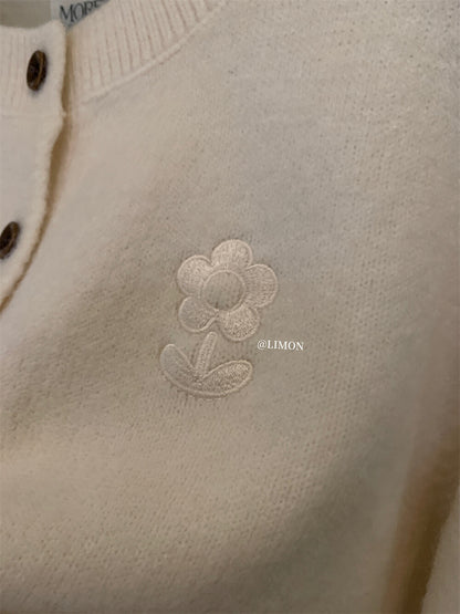 【L8330】實拍檸檬秋季刺繡小花顯瘦針織外套250915
