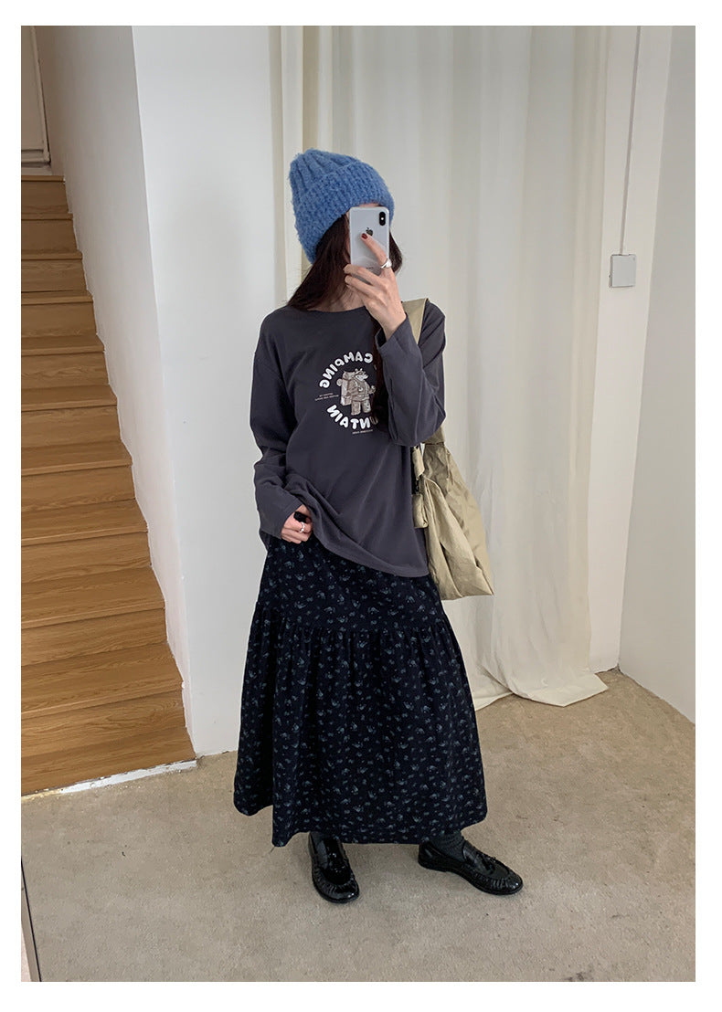 【H5486】實拍磨毛小熊印花長袖T恤251109